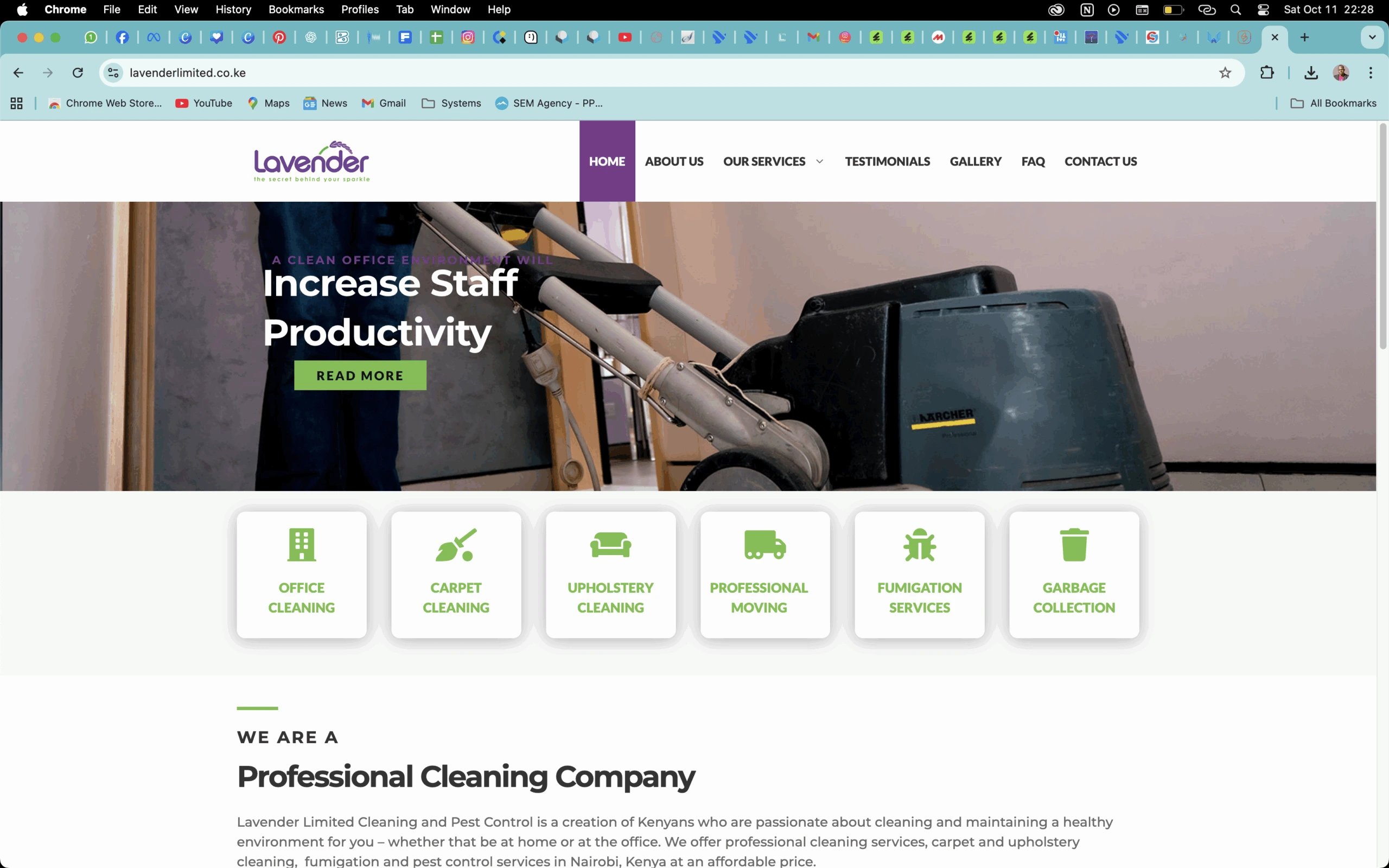A business website showcasing a diverse portfolio of services and products.