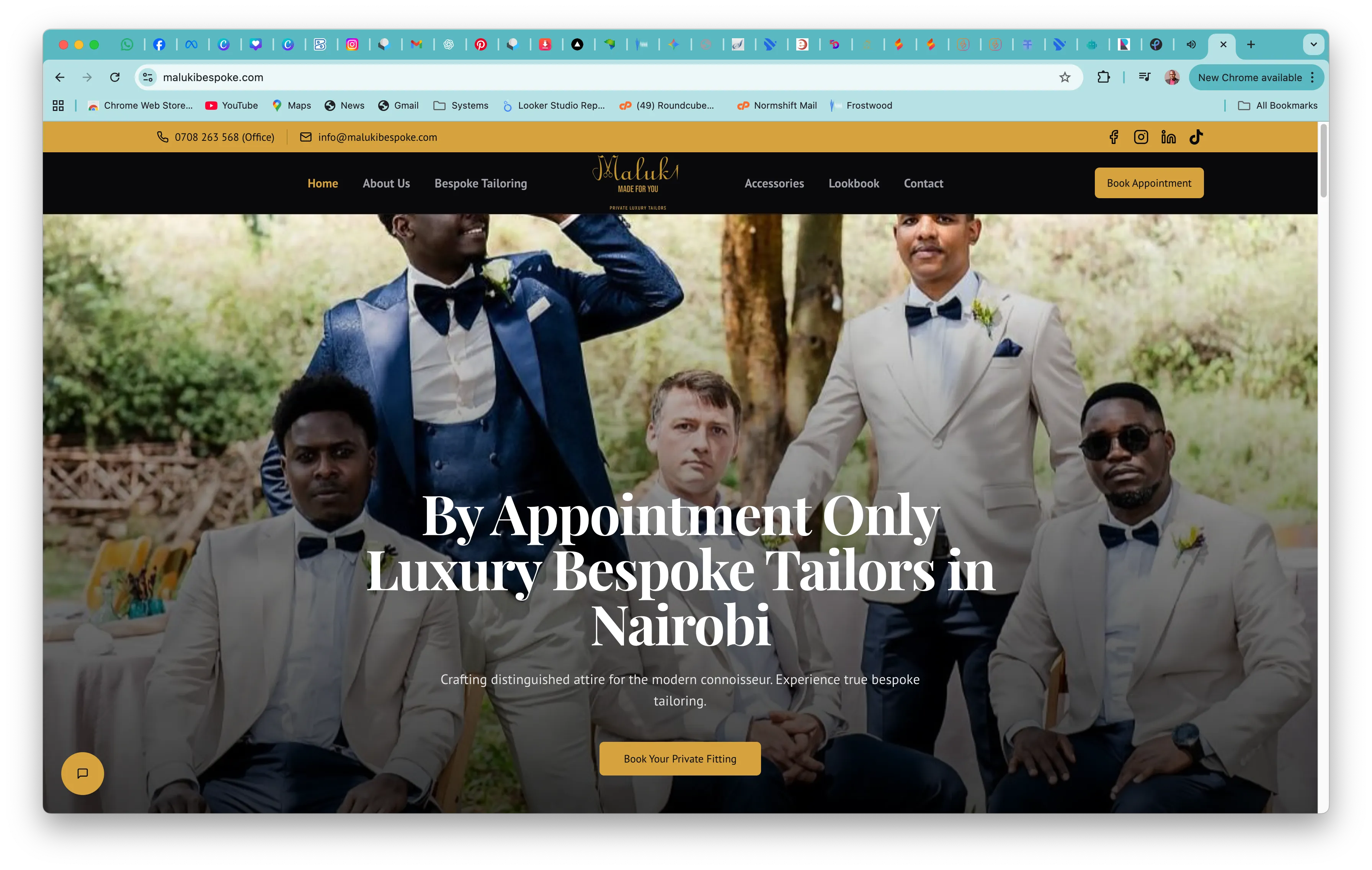 A stylish and elegant portfolio website for a bespoke fashion designer, highlighting their unique creations.